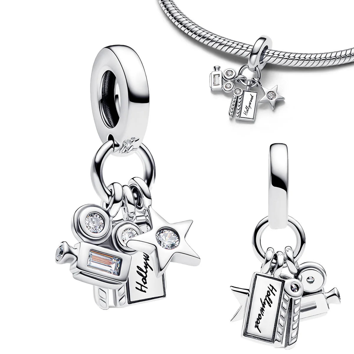 925 Sterling Silver Golden Round Charms with Horse Lion Castle Beads for DIY Womens Jewelry Gift
