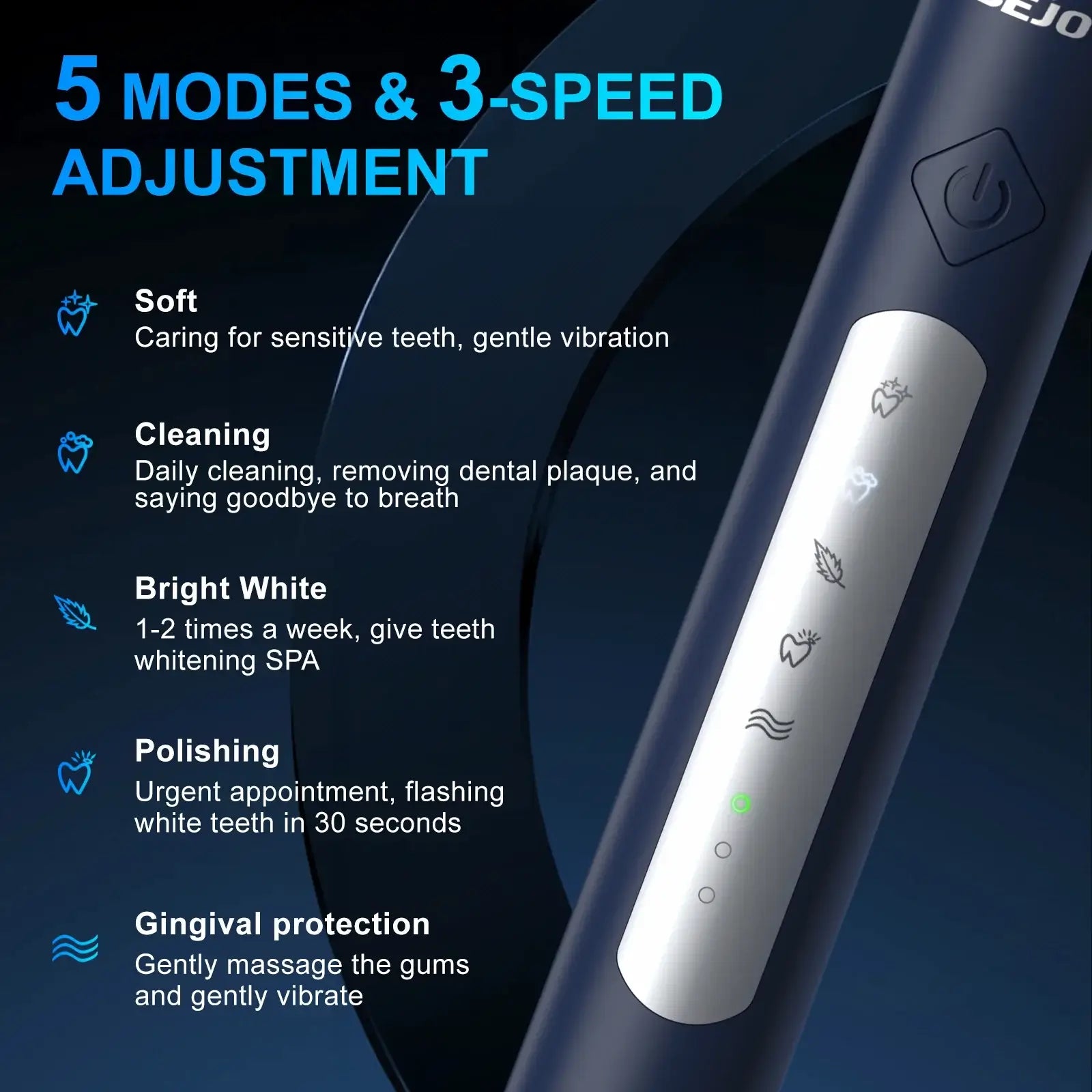 SEJOY Oral Cleaning Personal Sonic Electric Toothbrush Care Appliances IPX7 5 Modes Smart Rechargeable Toothbrush