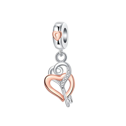 925 Sterling Silver Colorful Snowflake Heart Lock and Key Charms for DIY Necklace and Bracelet Jewelry Gifts