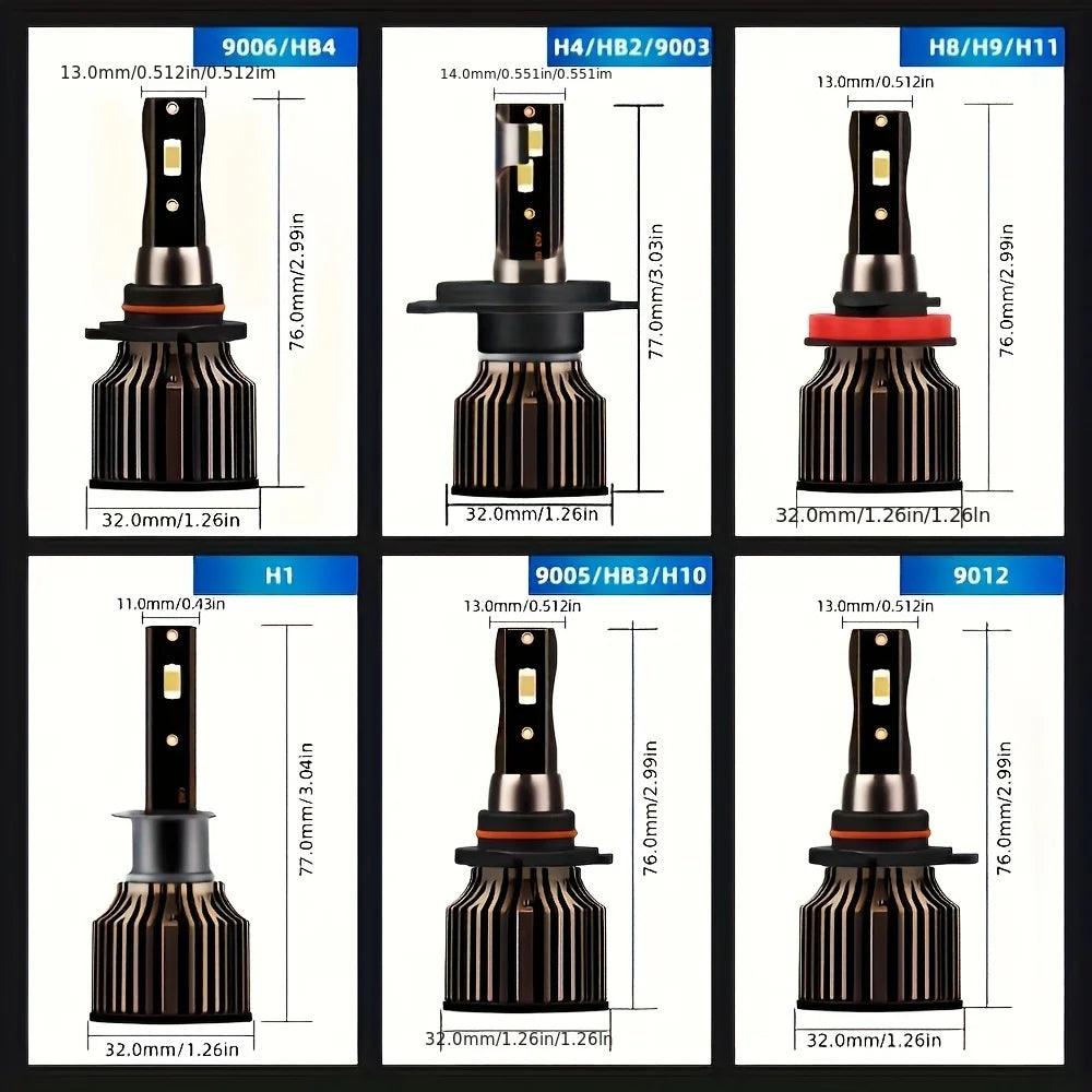 Ultra-Bright LED Car Headlight Bulbs 50000LM 6000K White High/Low Beam 800% Brighter High Power 2pcs Set