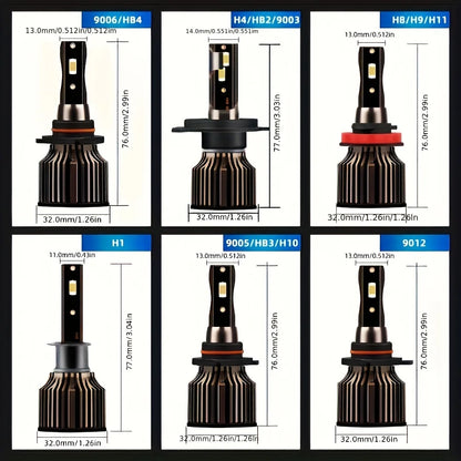 Ultra-Bright LED Car Headlight Bulbs 50000LM 6000K White High/Low Beam 800% Brighter High Power 2pcs Set