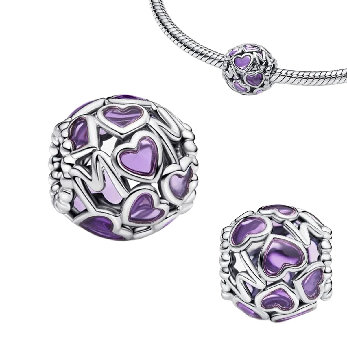 925 Sterling Silver Colorful Snowflake Heart Lock and Key Charms for DIY Necklace and Bracelet Jewelry Gifts
