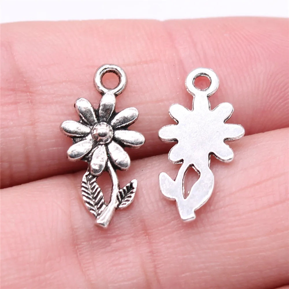 20Pc Antique Silver Sunflower Daisy Charms For Bracelets