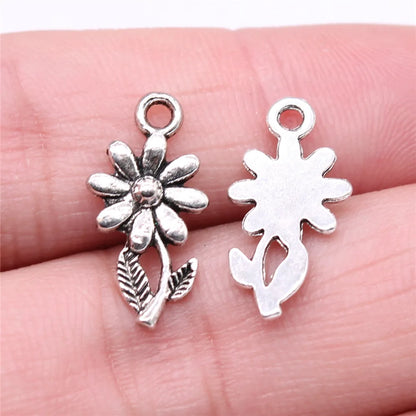 20Pc Antique Silver Sunflower Daisy Charms For Bracelets