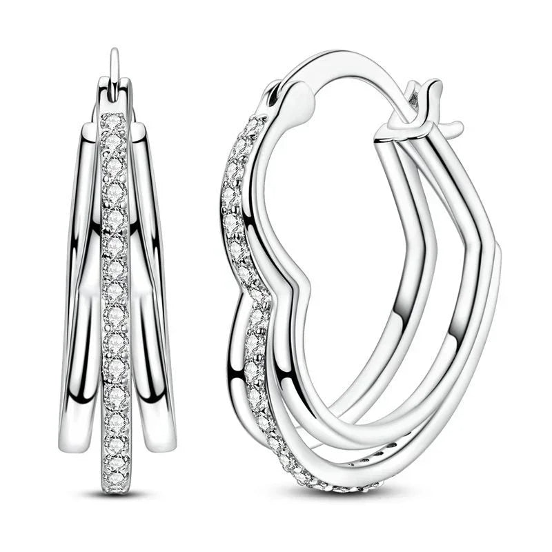 Luxury Colorful 925 Sterling Silver Hoop Earrings with Zircon Heart and Apple Pendants Birthday Gift for Women