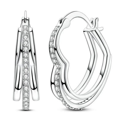 Luxury Colorful 925 Sterling Silver Hoop Earrings with Zircon Heart and Apple Pendants Birthday Gift for Women