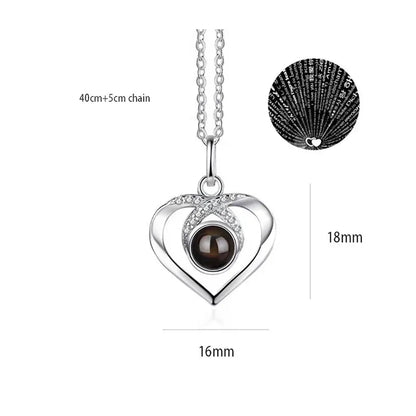 100 Languages I Love You Heart Pendant Necklace Romantic Projection Jewelry Gift for Women X Love Heart 40cm plus 5cm