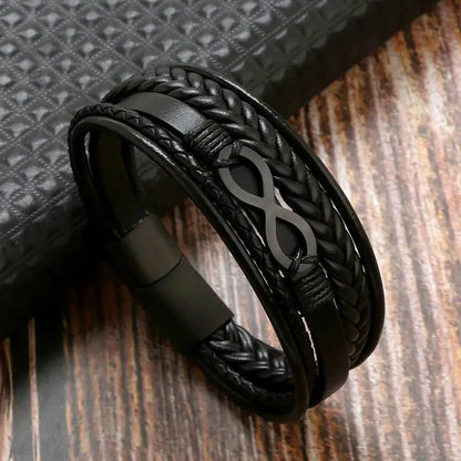 Men's Leather Bracelet with Stainless Steel Tree of Life Charm - Stylish Multi-Layer Fashion Accessory