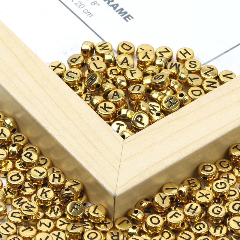 Gold Color Acrylic Spacer Beads with Black Letter Charms for Jewelry Making and DIY Crafts