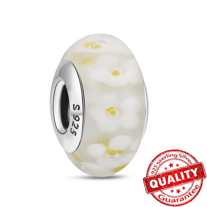 Colorful Flower Murano Glass Charm 925 Sterling Silver Top Rated DIY Jewelry for Bracelets and Necklaces LLZ022