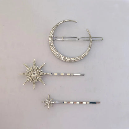 Vintage Moon and Star Rhinestone Hairpin for Women Bridal Accessories
