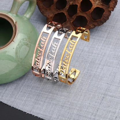 Custom Name Bracelet Hollow Heart Gold Bangle Fashion Jewelry Valentine's Day Gift