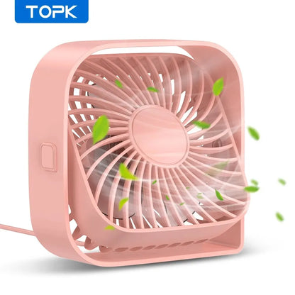 TOPK Mini Portable Fan, USB Desk Fan Table, Quiet 3 Speed Wind Personal Fan 360° Rotatable Head Pink