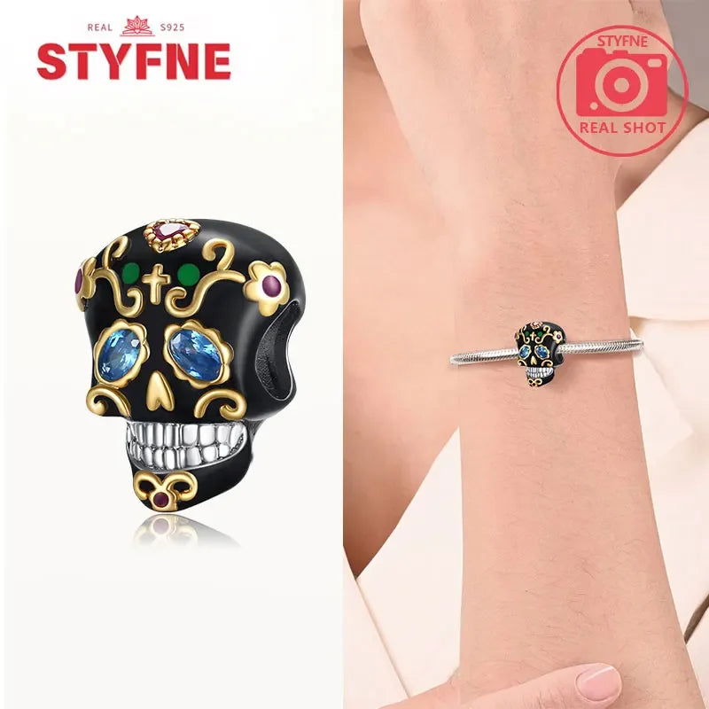 S925 Silver Luminous Zombie Skeleton Charm Bead Dangle