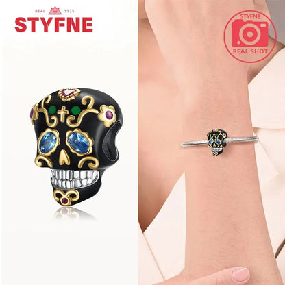 S925 Silver Luminous Zombie Skeleton Charm Bead Dangle