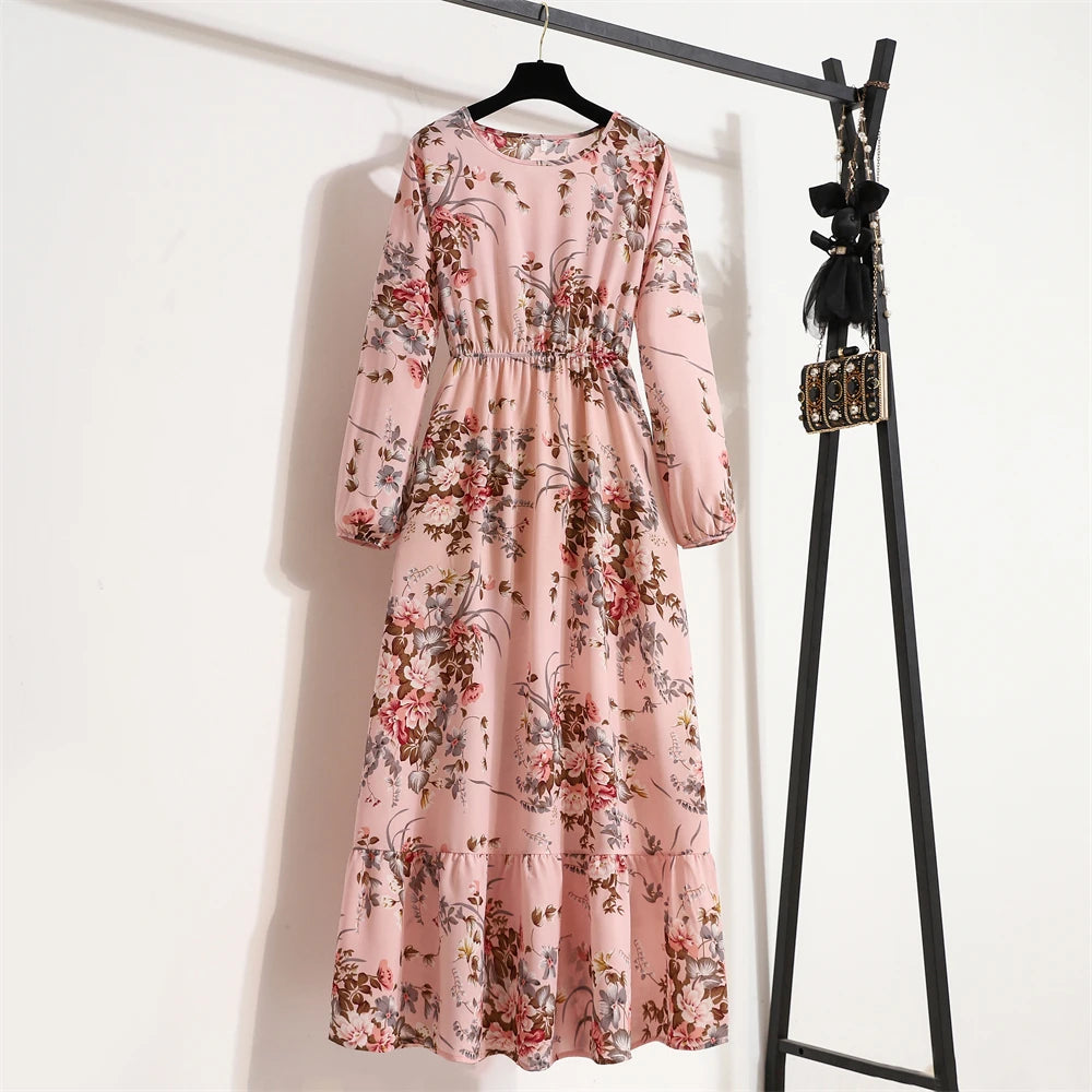 Spring Summer Women Maxi Dresses Casual Full Sleeve Floral 15