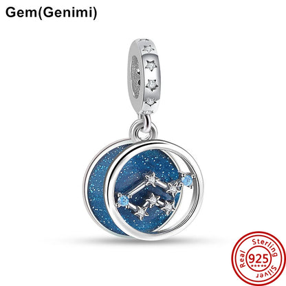 925 Sterling Silver Zodiac Pendant with Colorful Zircon for Charm Bracelets N477 3mm-4mm