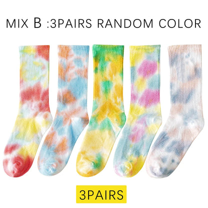 Handmade Tie Dye Mid Calf Cotton Socks For Women Breathable