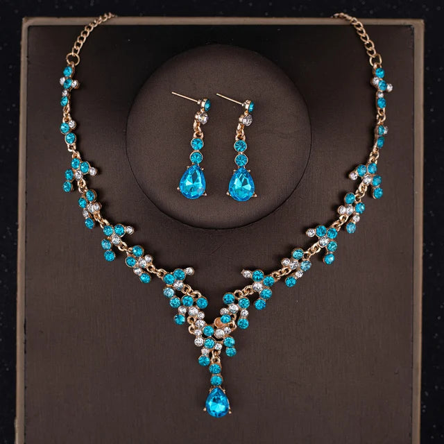 Baroque Crystal Tiara & Crown Jewelry Set - Top-Rated Rhinestone Bridal Accessories Lake Blue