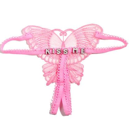Personalized Butterfly Name Thong Set - Sexy Transparent G-String Lingerie for Women