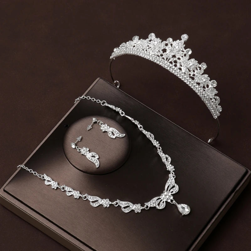 Itacazzo Gold Bridal Headwear Set with Crown, Necklace, and Earrings for Women