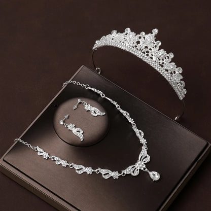 Itacazzo Gold Bridal Headwear Set with Crown, Necklace, and Earrings for Women
