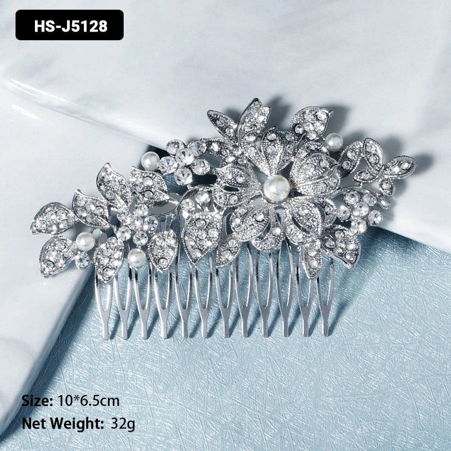 Efily Classic Silver Wedding Hair Combs - Crystal Rhinestone Bridal Accessories HS-J5128 Hair Combs