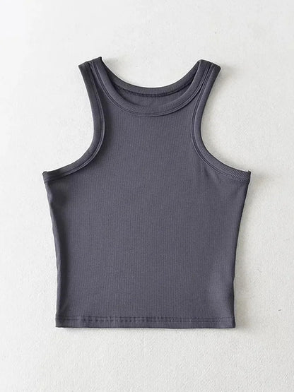 2025 Summer Women Solid Knit Cropped Tank Top Stretch
