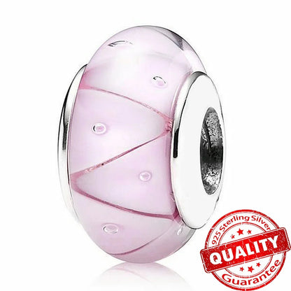 Colorful Flower Murano Glass Charm 925 Sterling Silver Top Rated DIY Jewelry for Bracelets and Necklaces LLZ006-PK