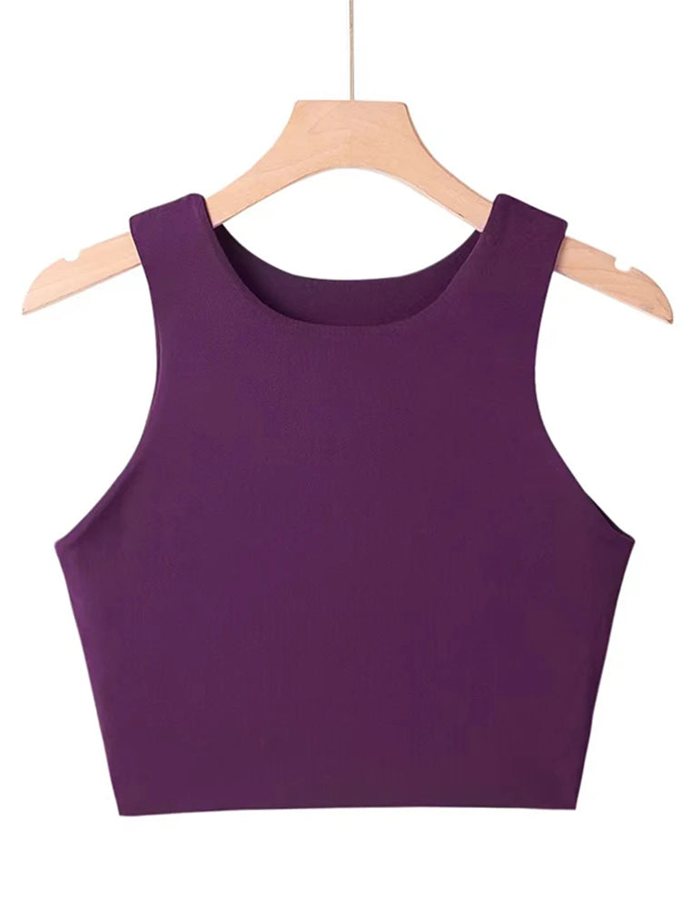 2025 Summer Women Slim Sleeveless O Neck Tank Tops Nylon