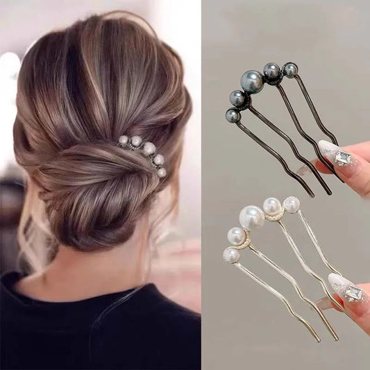 Elegant Korean Pearl Hairpins for Women Vintage U-Shaped Metal Hair Clips Styling Accessories