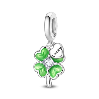 925 Sterling Silver Lucky Four Leaf Clover And Horseshoe Charms With Green Zircon For Bracelet Necklace Earrings