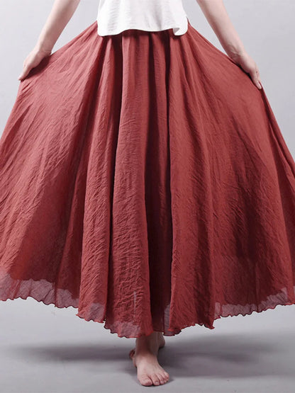 Elegant High Waist Linen Maxi Skirt Two Layer Summer Casual