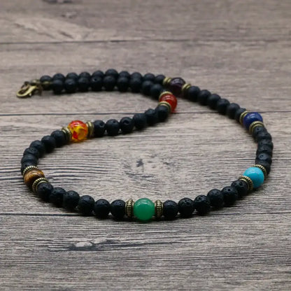 6mm Vintage Rustic Men Beaded Necklace Natural Lava Stone Choker Necklace Unisex Gift
