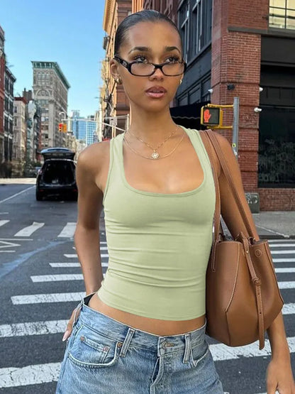 Square Collar Sleeveless Bodycon Crop tank Top Women’S Solid Sexy Elegant Y2K Top Party Clubwear Summer Outfit Wholesale