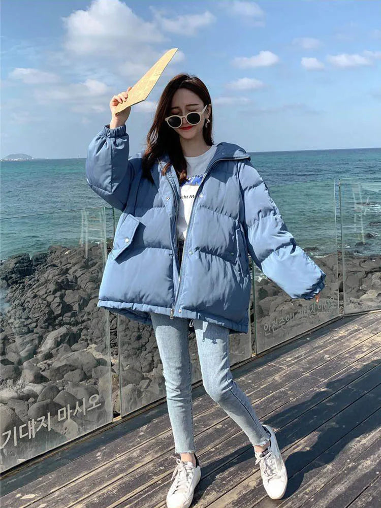 2024 Women Short Hooded Cotton Padded Winter Parka Jacket
