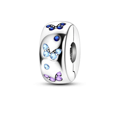 925 Sterling Silver Colorful Butterfly Star Moon Flower Beads Clip Charm for DIY Bracelet Fine Zircon Jewelry