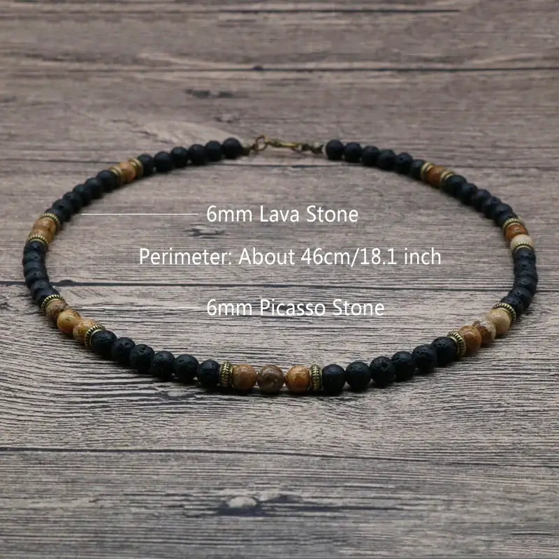 6mm Vintage Rustic Men Beaded Necklace Natural Lava Stone Choker Necklace Unisex Gift