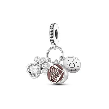 Sterling Silver Paw Print and Bone Charm Bead for Pet Bracelet Jewelry B4091