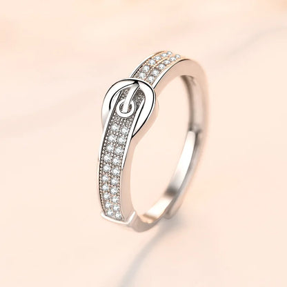 Elegant 925 Sterling Silver Heart Zircon Adjustable Ring for Women