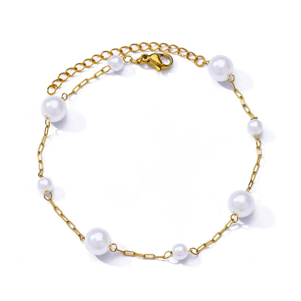 Gold Imitation Pearl Anklets for Women with Stainless Steel Chain - Perfect Summer Beach Accessories and Gifts