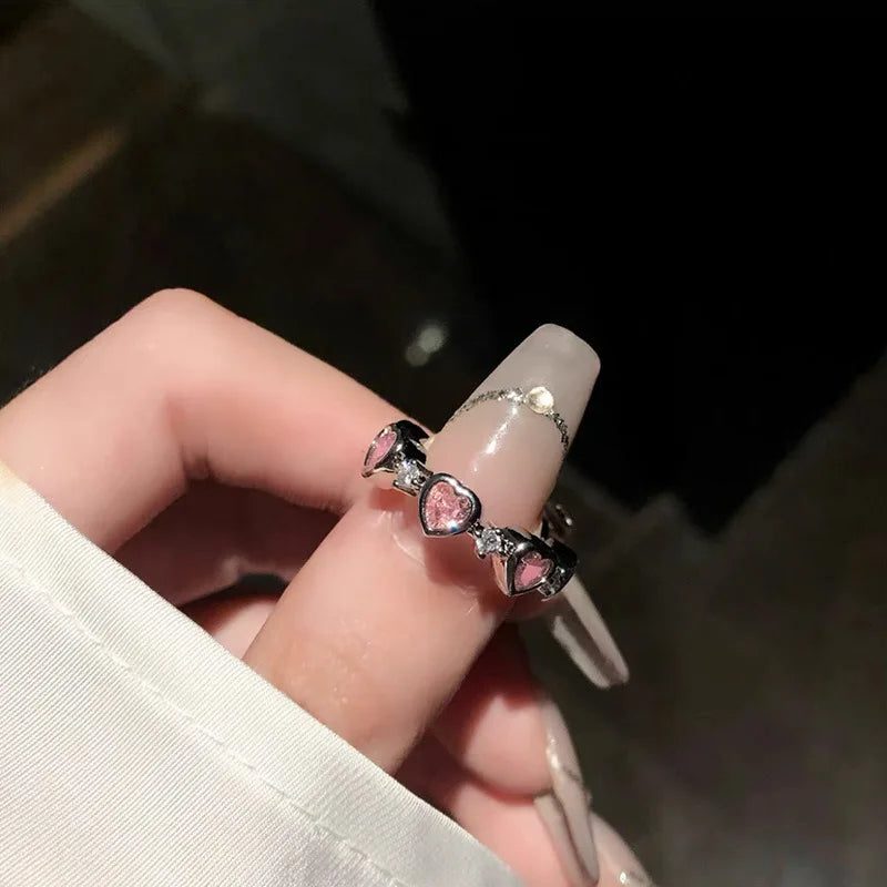 Hip Hop Blue Zircon Curved Matte Metal Ring for Women Retro Fashion Jewelry