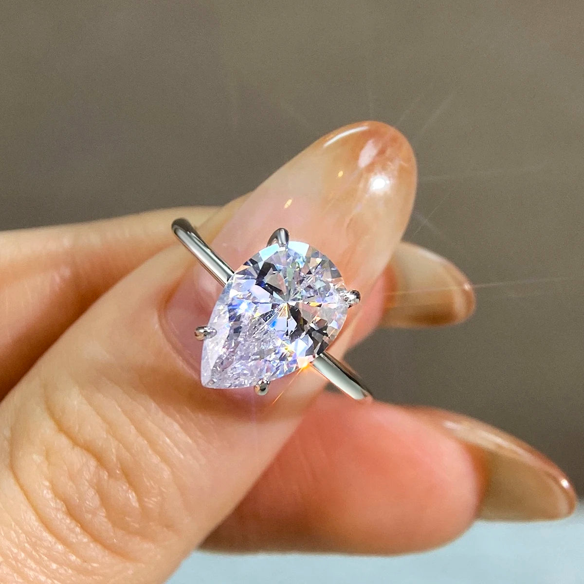 925 Sterling Silver Simple Sparkling Pear Shape Zircon Ring for Women Engagement and Wedding Fine Jewelry