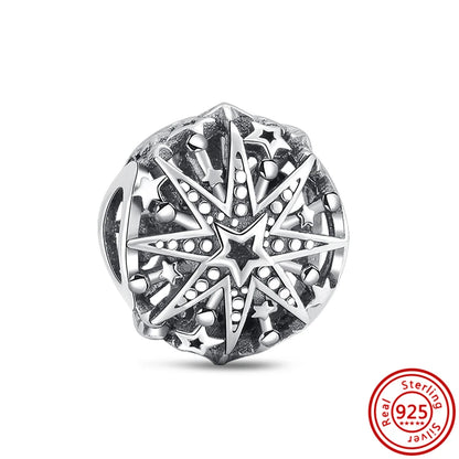 Fit Pantaro 925 Sterling Silver Bracelet with Snowflake Moon Sun Charms and Sparkling Beads H112