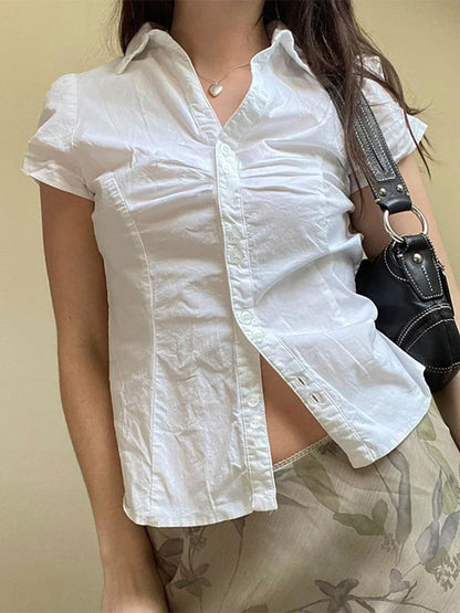 White Tie Up Tee Women Y2K Vintage Harajuku Crop Top DozwCN