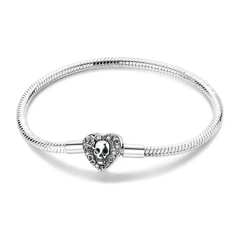925 Sterling Silver Heart Lock Snake Bone Chain Bangle Women’s Classic Zircon Bracelet Fine Jewelry Party Gift