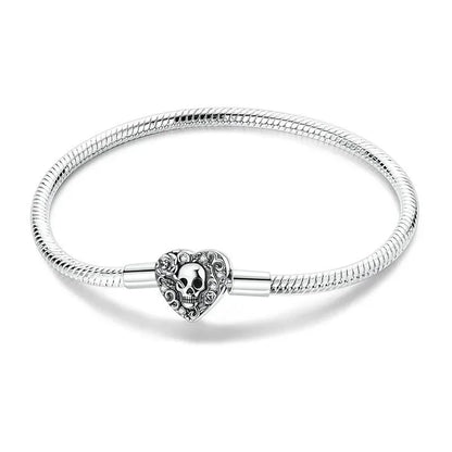 925 Sterling Silver Heart Lock Snake Bone Chain Bangle Women’s Classic Zircon Bracelet Fine Jewelry Party Gift