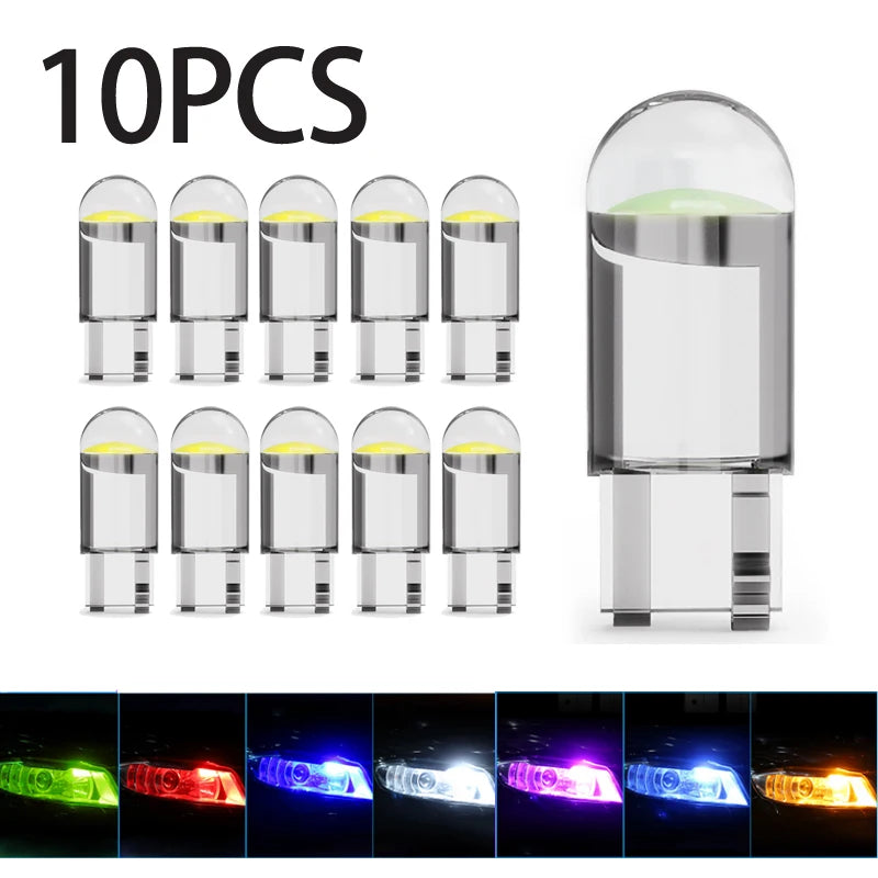 10 Pack T10 W5W COB LED 6000K White 12V License Bulbs