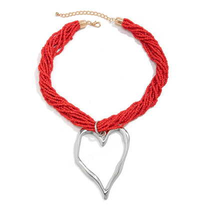 Boho Multilayer Heart Pendant Choker Necklace for Women Bridal Accessories