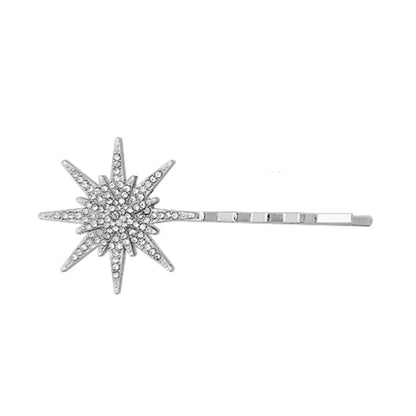 Starry Glam Hair Clip Set - Crystal Side Pins with Rhinestones Silver Star Big